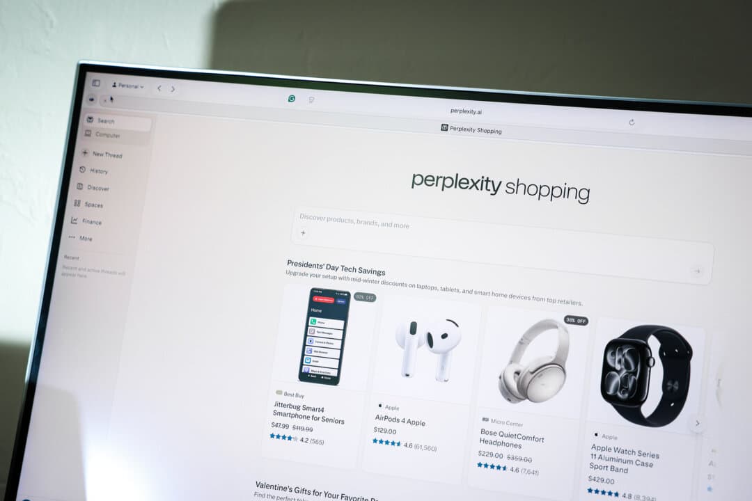 A website for AI startup Perplexity, displayed on a screen in Miami on March 10, 2026. Perplexity boasts that it provides information to users without them having to go through media sites, calling itself “the world's first 'answer engine.'” (Photo illustration by Joe Raedle/Getty Images)