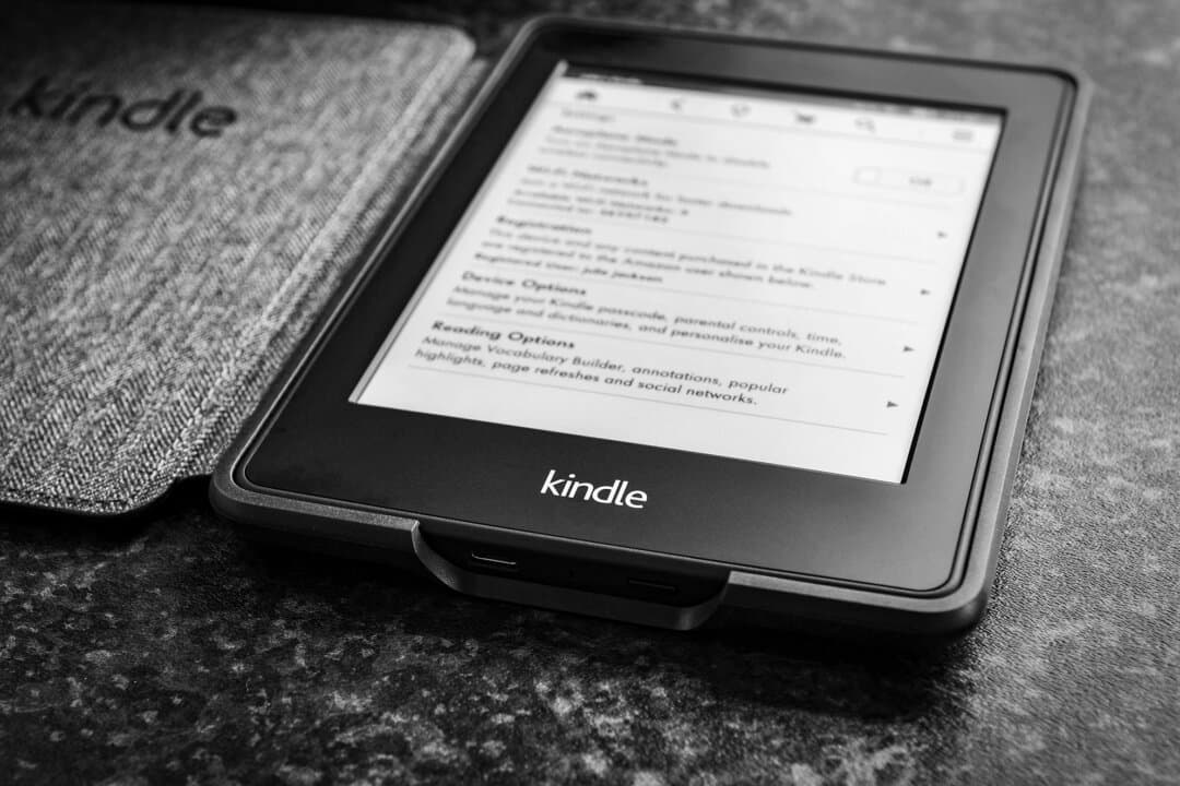An Amazon Kindle reader displayed at an Amazon product event in New York on Sept. 30, 2025. (Charly Triballeau/AFP via Getty Images)