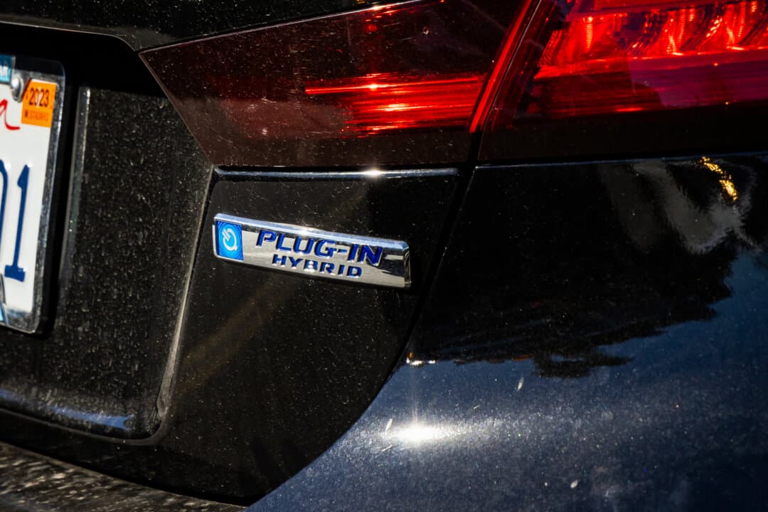 A plug-in hybrid vehicle in Irvine, Calif., on Nov. 28, 2023. A plug-in hybrid drives like a fully electric car for short trips, but operates like a gasoline or hybrid vehicle for long-distance travel. (John Fredricks/The Epoch Times)