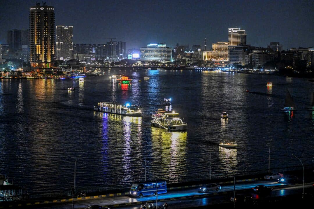 Tourist ferries sail on the Nile River in central Cairo, Egypt, on Oct. 15, 2026. (Khaled Desouki/AFP via Getty Images)