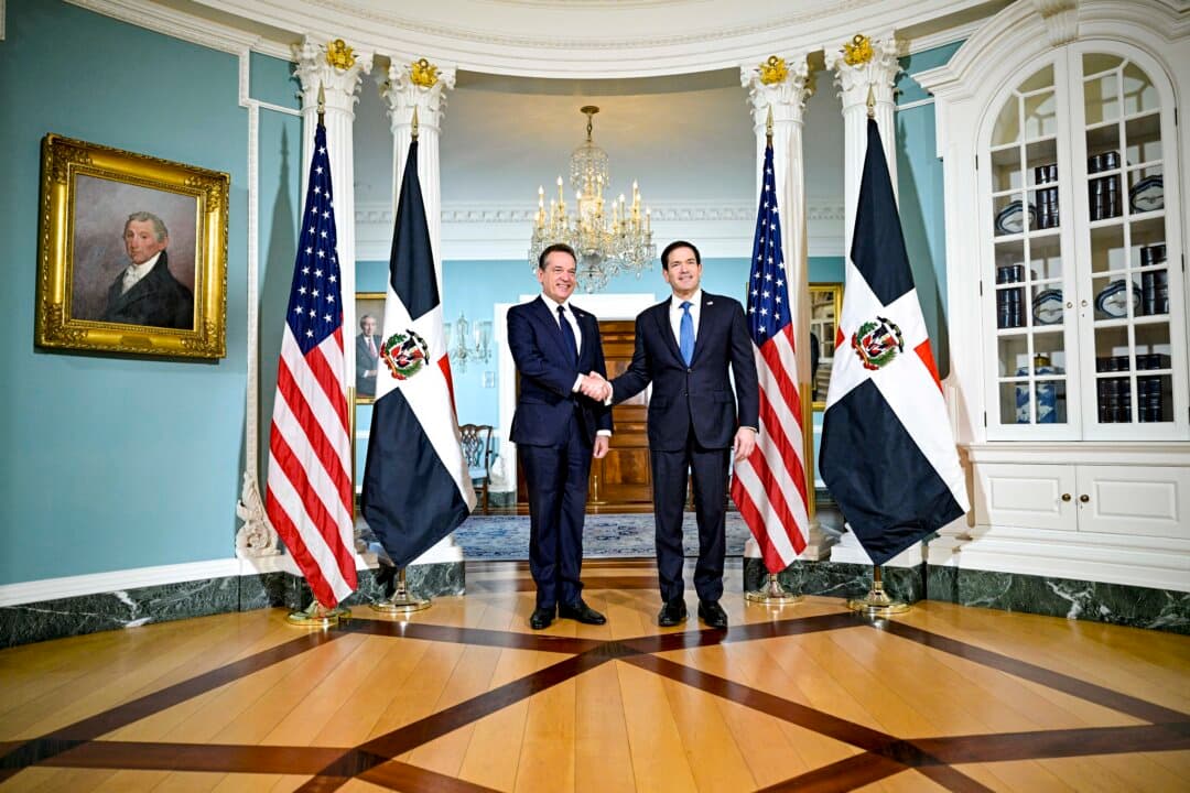 Secretary of State Marco Rubio meets with Dominican Republic's Foreign Minister Victor Bisono at the State Department in Washington on Oct. 16, 2026. (Oliver Contreras/AFP via Getty Images)