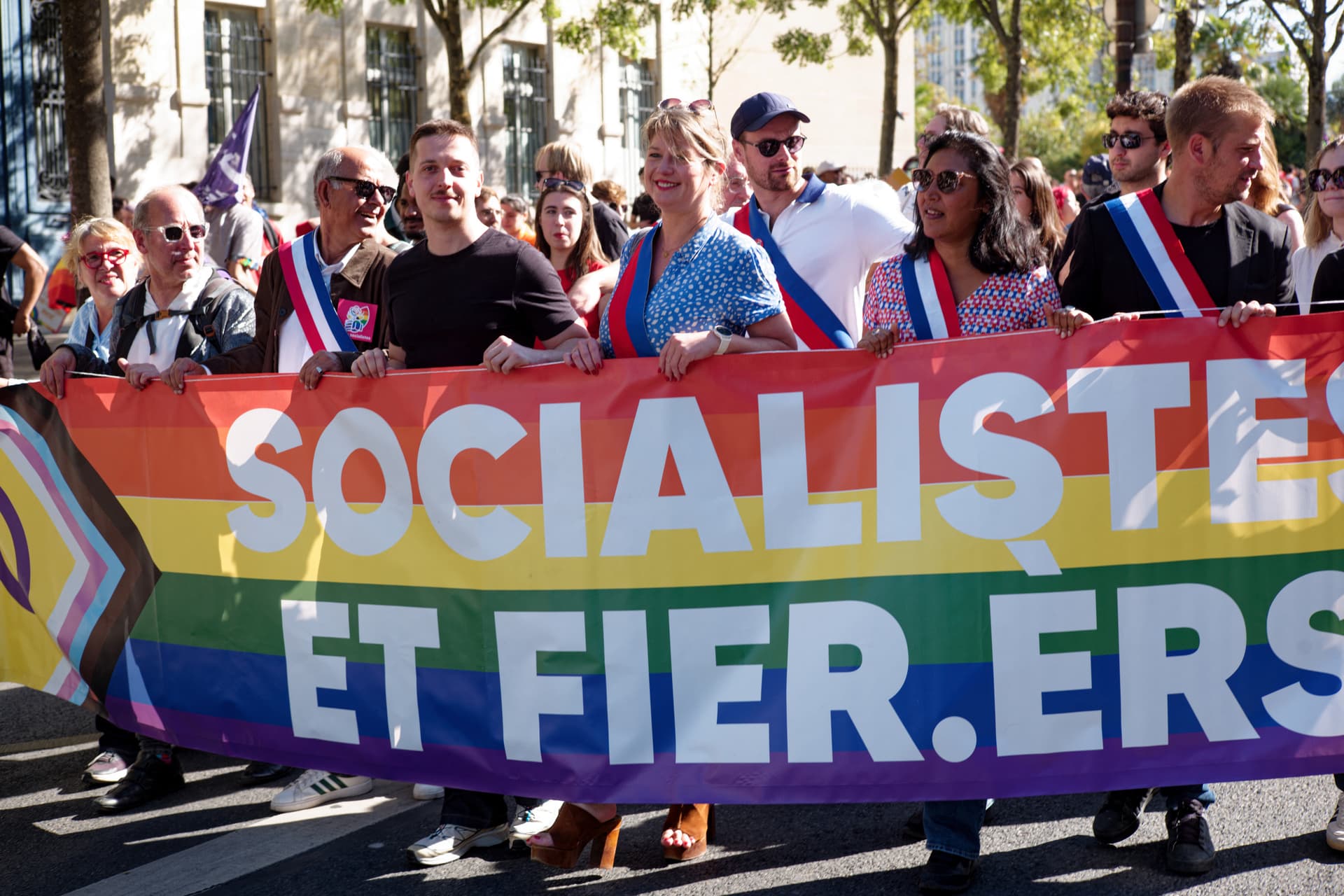 Protesters at the Pride Parade in the city of Paris on Oct. 3, 2026. (Brune Simon/Hans Lucas/AFP via Getty Images)