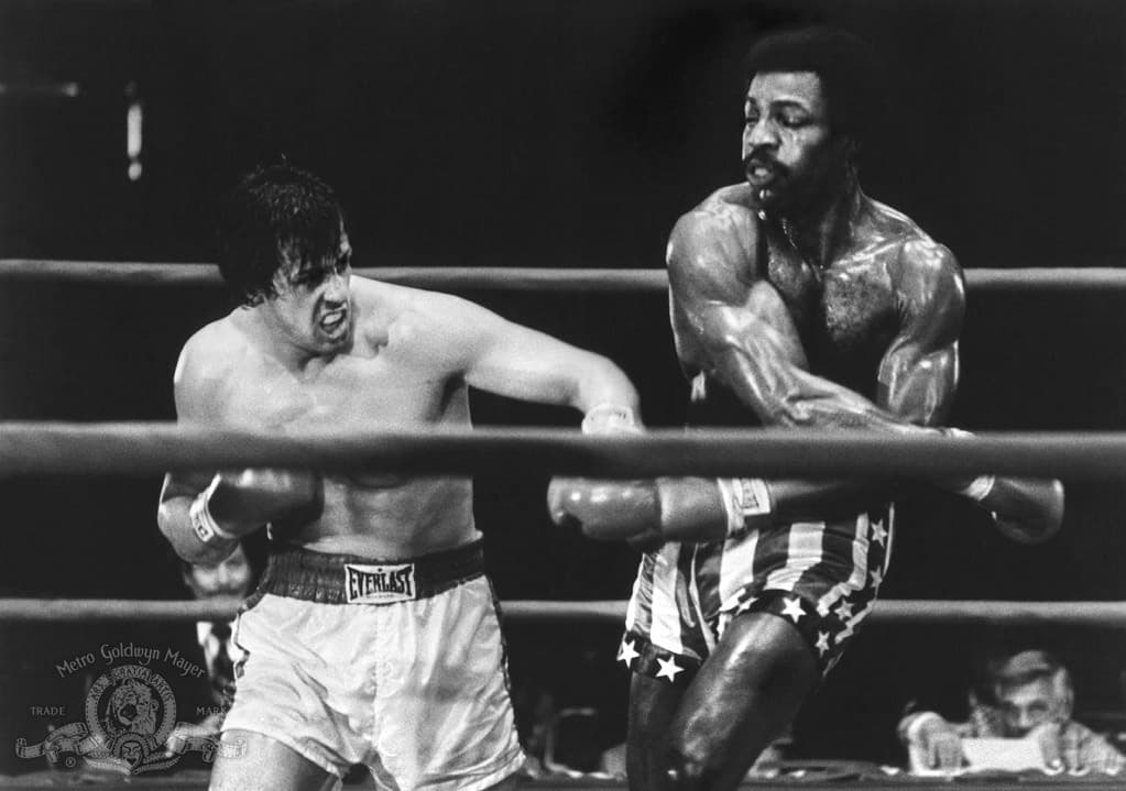 Rocky Balboa (Sylvester Stallone, L) and Apollo Creed (Carl Weathers), in "Rocky." (Metro-Goldwyn-Mayer)