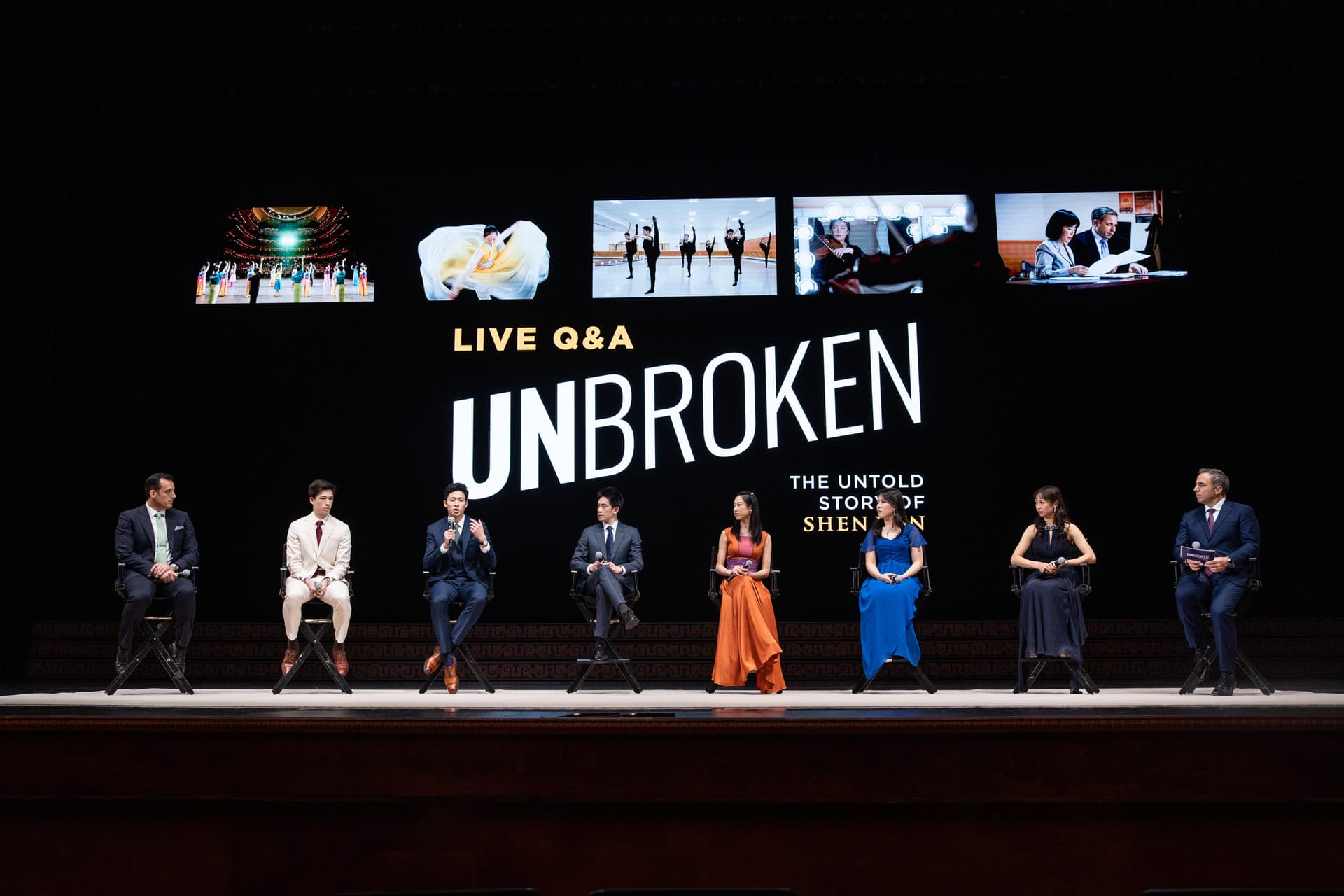 A panel discussion at the screening of “Unbroken” at Dragon Springs, home of Shen Yun Performing Arts, in Cuddebackville, N.Y., on Oct. 17, 2026. (Samira Bouaou/The Epoch Times)