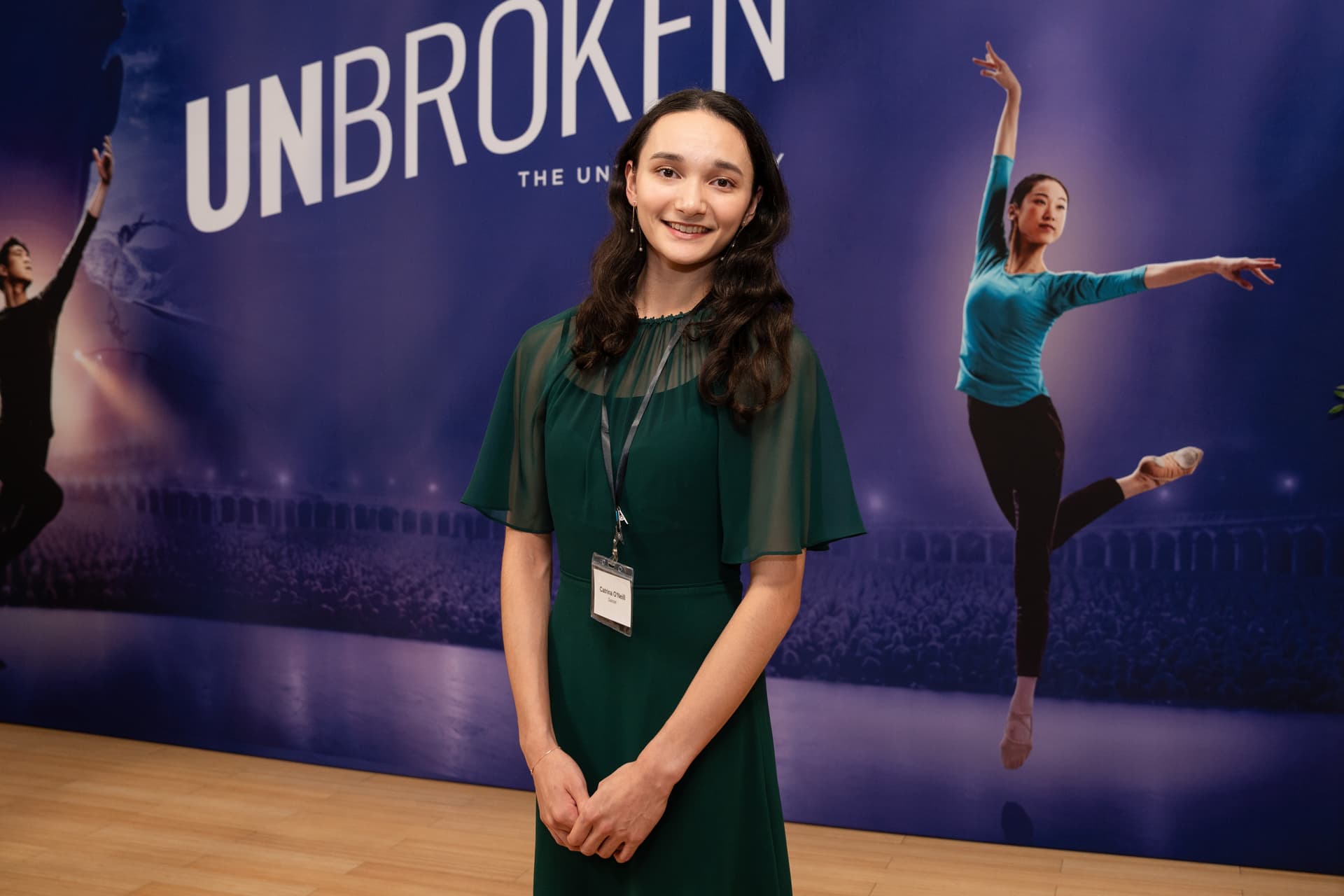 Catrina O'Neill, Fei Tian Academy of the Arts student, at the Screening of “Unbroken” at Dragon Springs, home of Shen Yun Performing Arts, in Cuddebackville, N.Y., on Oct. 17, 2026. (Samira Bouaou/The Epoch Times)