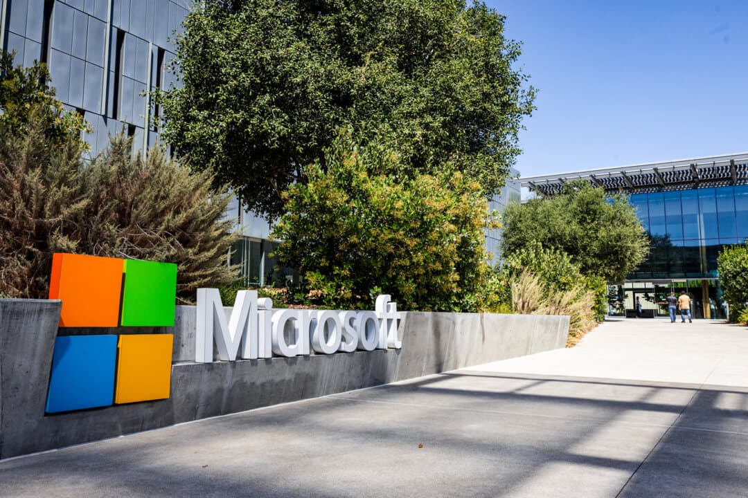Microsoft offices in Mountain View, Calif., on July 31, 2025. The tech giant is one of eight companies that have been suspended from a program that allows foreign workers to obtain green cards. (John Fredricks/The Epoch Times)