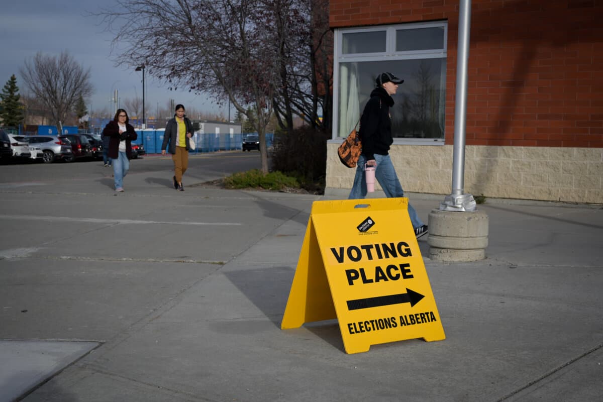A polling station in Calgary during Alberta's referendum on Oct. 19, 2026. (Carlos Herrera for The Epoch Times)