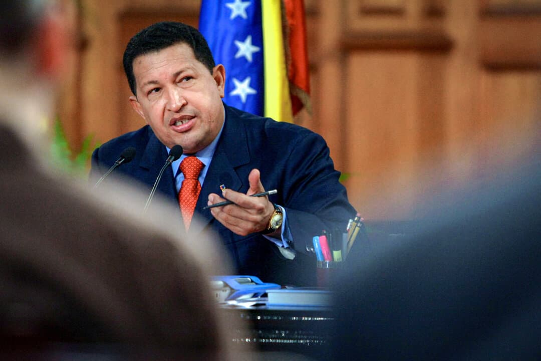 Then-Venezuelan leader Hugo Chavez speaks during a press conference in Caracas, Venezuela, on Sept. 16, 2008. (Thomas Coex/AFP via Getty Images)