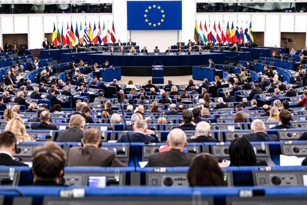 Members of the European Parliament take part in a vote during a plenary session at the European Parliament in Strasbourg, France, on Oct. 20, 2026. (Romeo Boetzle/AFP via Getty Images)