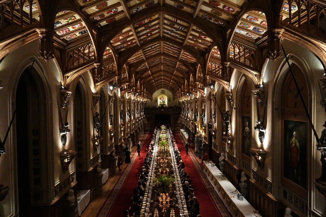 The state banquet takes place at Windsor Castle in Windsor, England, on Oct. 20, 2026, on the first day of the Sultan of Oman’s three-day state visit to the United Kingdom. (Aaron Chown/AFP via Getty Images)