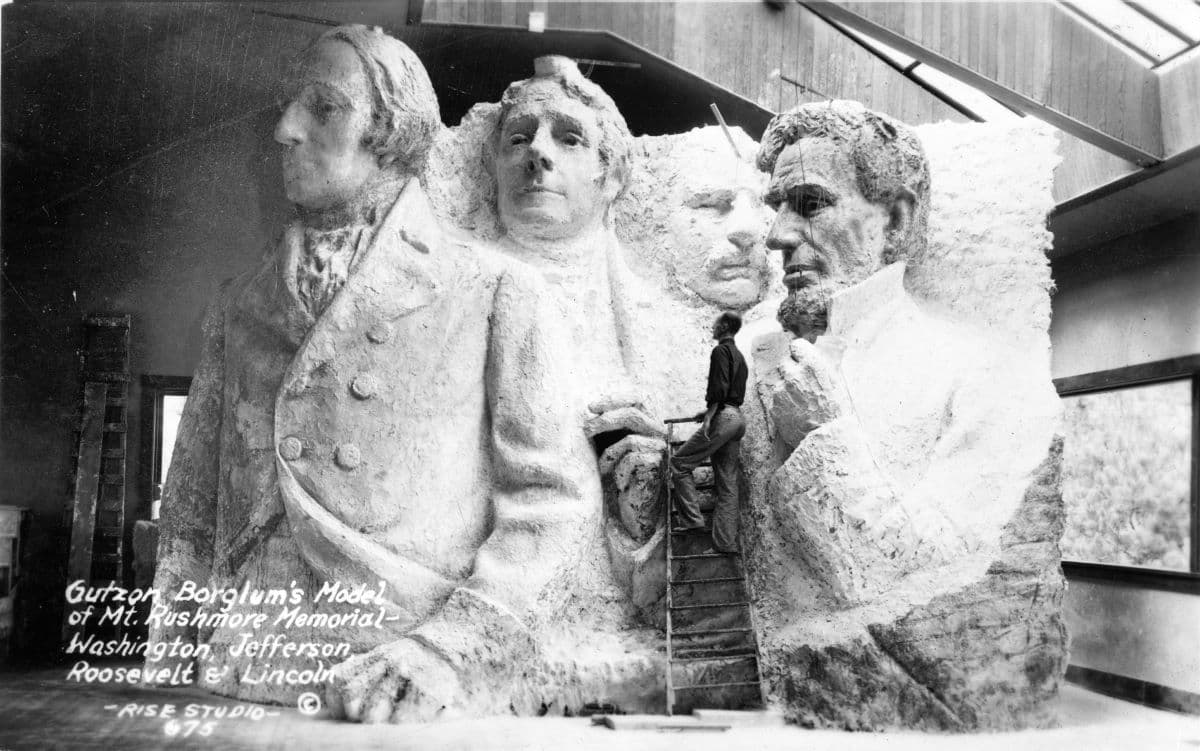 Original mockup of the Mount Rushmore sculpture "before funding ran out." Library of Congress. (Public Domain)