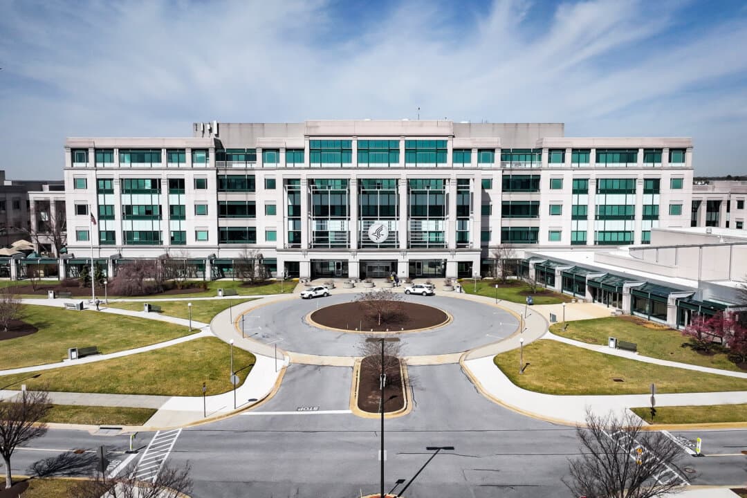 The Centers for Medicare and Medicaid Services (CMS) building in Woodlawn, Md., on March 19, 2025. CMS has proposed a rule that would reduce the markup Medicare pays hospitals on 340B drug sales. (Kayla Bartkowski/Getty Images)