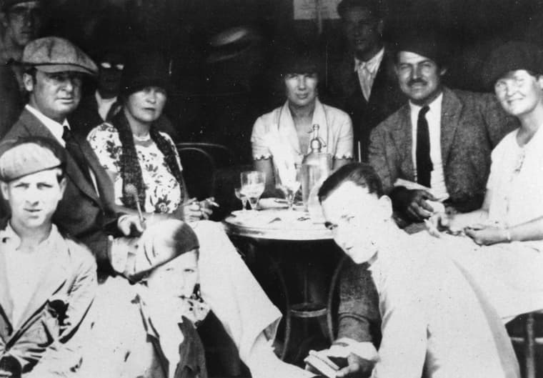 (L–R at table): Gerald Murphy, Sara Murphy, Pauline Pfeiffer, Ernest Hemingway and Hadley Hemingway in Pamplona, Spain, summer 1926. Photograph in the Ernest Hemingway Photograph Collection. (Courtesy of the John F. Kennedy Presidential Library and Museum, Boston)